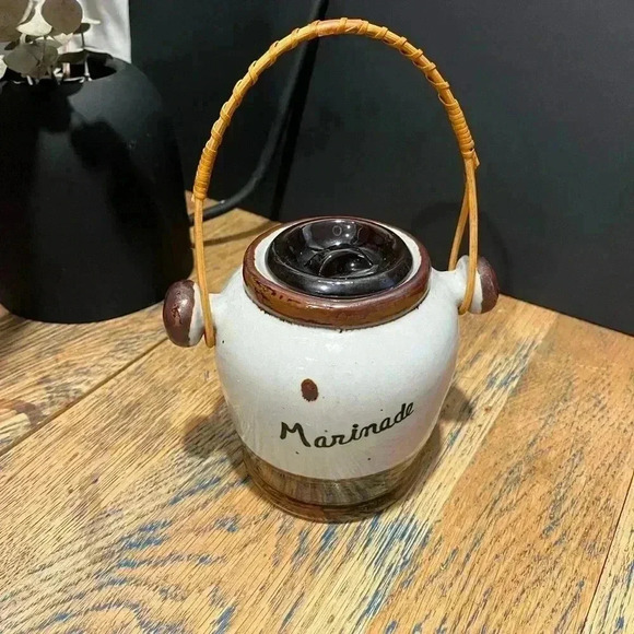 Vintage Ceramic Marinade Pot with Bamboo Handle - Picture 1 of 4